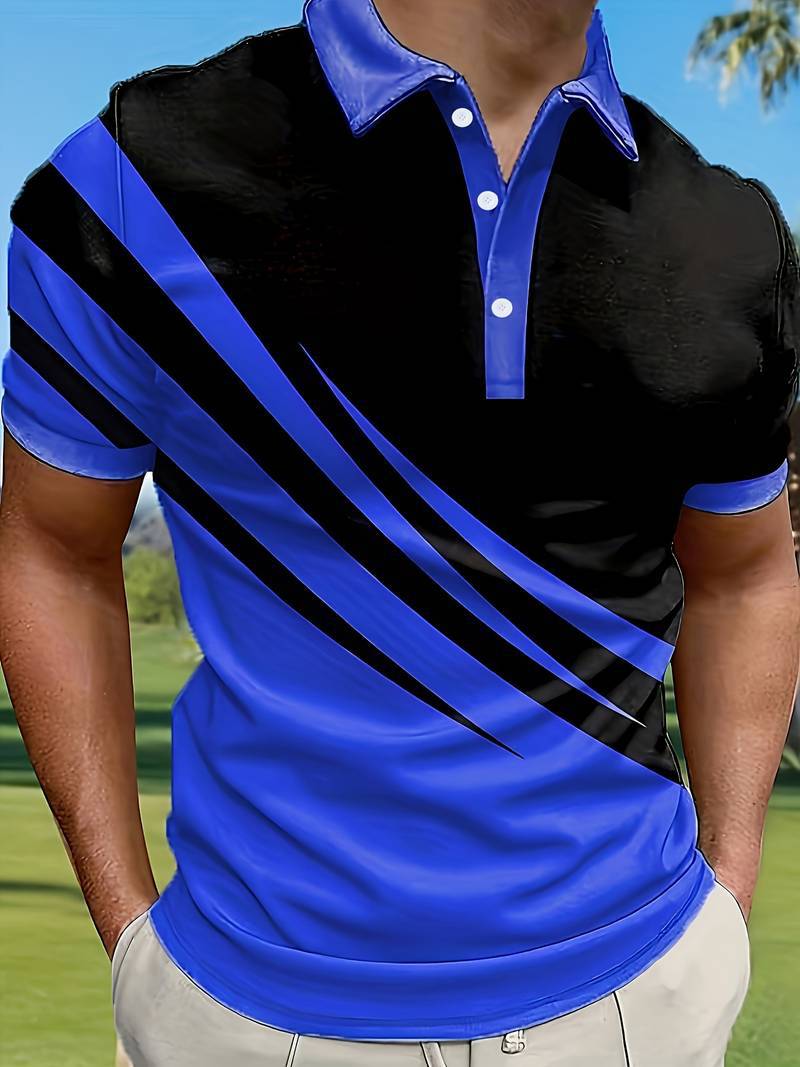 👔【S-6XL】2025 Nová letná pánska pruhovaná 3D košeľa POLO s potlačou