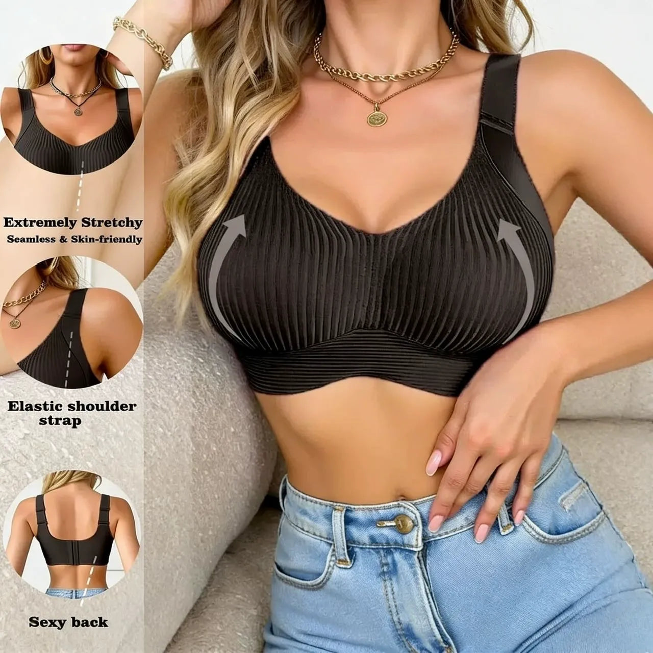 😍50% de descuento 【Paquete de 3】Sujetador de una pieza sin aros para mujer❤️【40-95 kg】