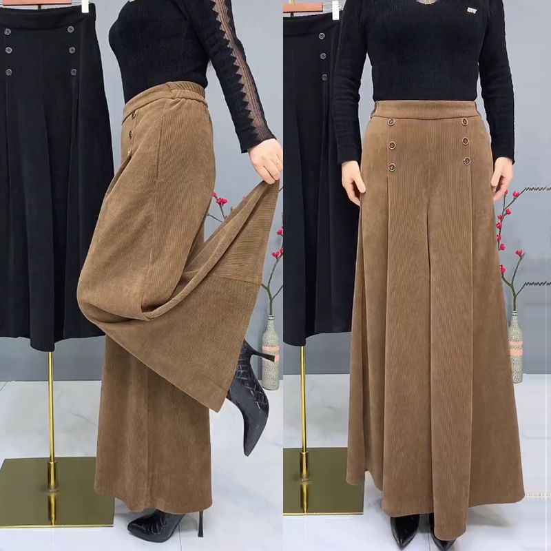 🤩【XL-4XL】 Παχύ και ζεστό μαλλί Culottes😚Wide ελαστικό φαρδύ παντελόνι με φαρδιά πόδια