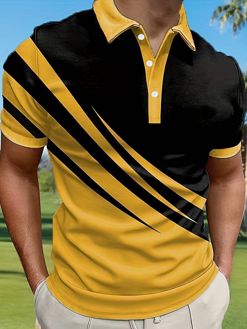 👔【S-6XL】2025 Nová letná pánska pruhovaná 3D košeľa POLO s potlačou