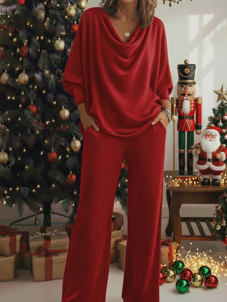 🎅Σετ δύο τεμαχίων για άνετο μπλουζάκι και παντελόνι από βελούδο με λάστιχο στο λαιμό