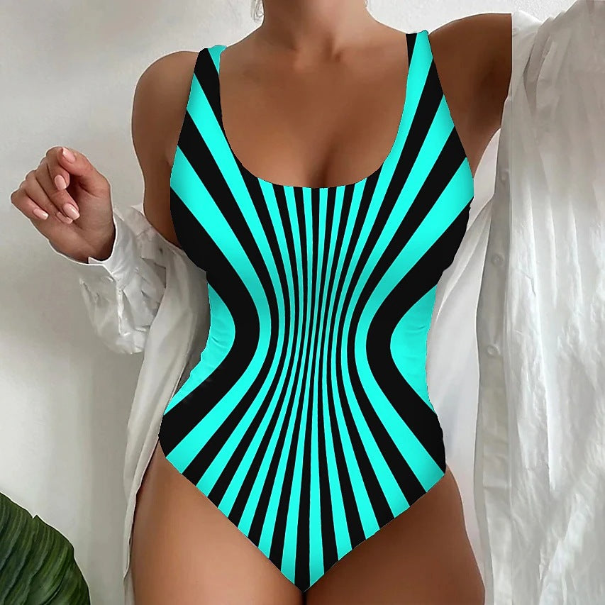 【😍S~6XL】2025 Sexy pruhované jednodielne plavky