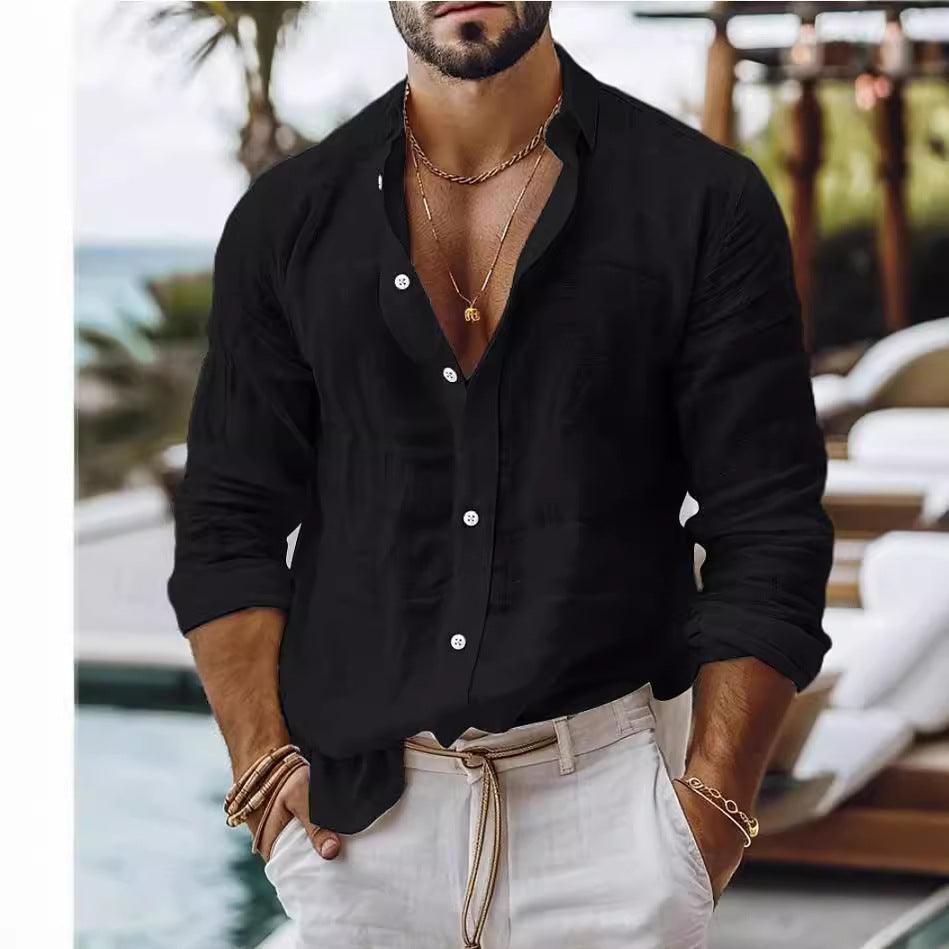 [S-5XL] Camisa informal de algodón y lino para hombre, estilo casual de negocios.
