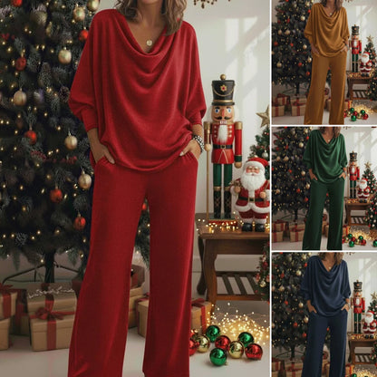 🎅Σετ δύο τεμαχίων για άνετο μπλουζάκι και παντελόνι από βελούδο με λάστιχο στο λαιμό