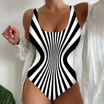 【😍S~6XL】2025 Sexy pruhované jednodielne plavky
