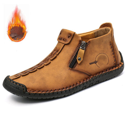 🥾 Botas de hombre, piel auténtica elaboradas a mano (tallas 38-48), con forro de ante y cremallera: cálidas, cómodas y con estilo.