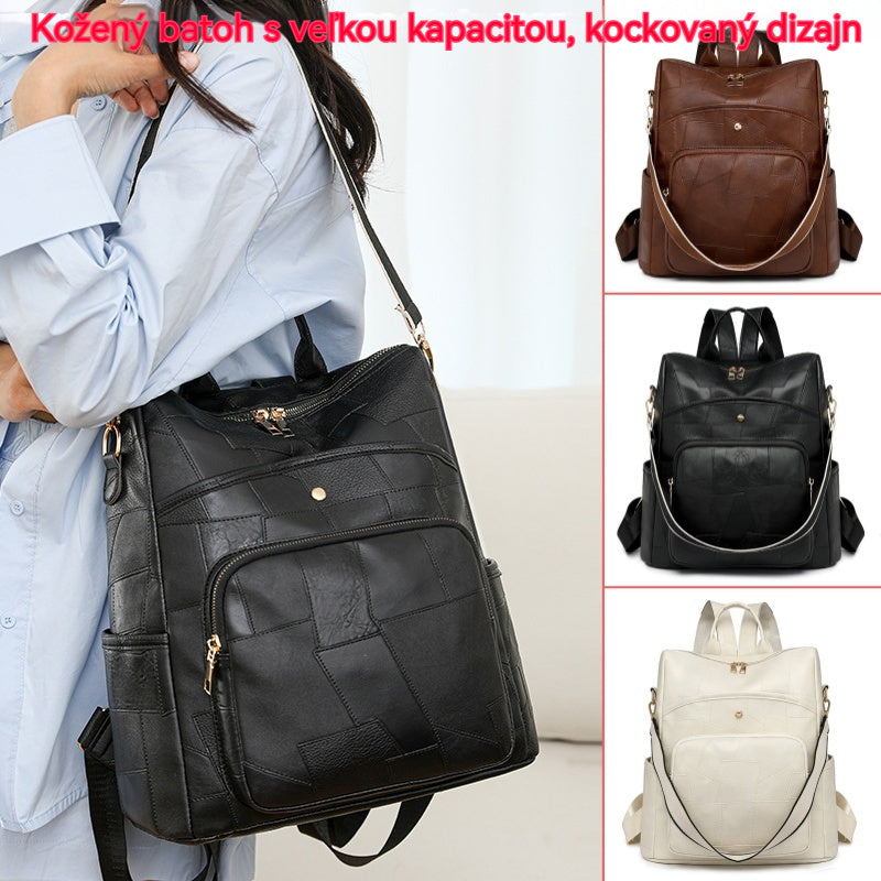👜🌟 Mochila de piel de gran capacidad con un elegante y moderno diseño a cuadros