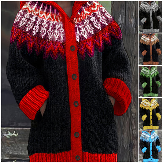 【S~5XL】Κομψό πολύχρωμο μπουφάν με κουκούλα και ρετρό σχέδιο