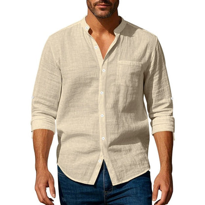 【45-100kg】Camisa nueva de algodón puro para hombre: manga larga, bolsillos, transpirable y de estilo casual.