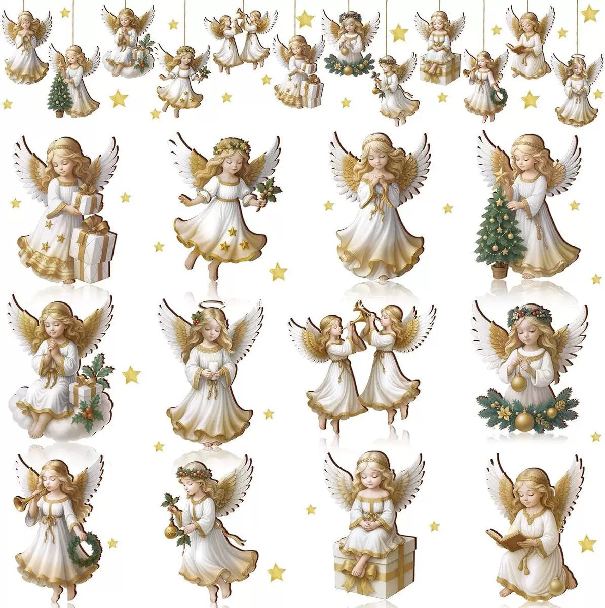 Αγοράστε ένα και πάρτε ένα δωρεάν, 24 τεμάχια 🎁 Ξύλινα διακοσμητικά αγγέλου για το σπίτι