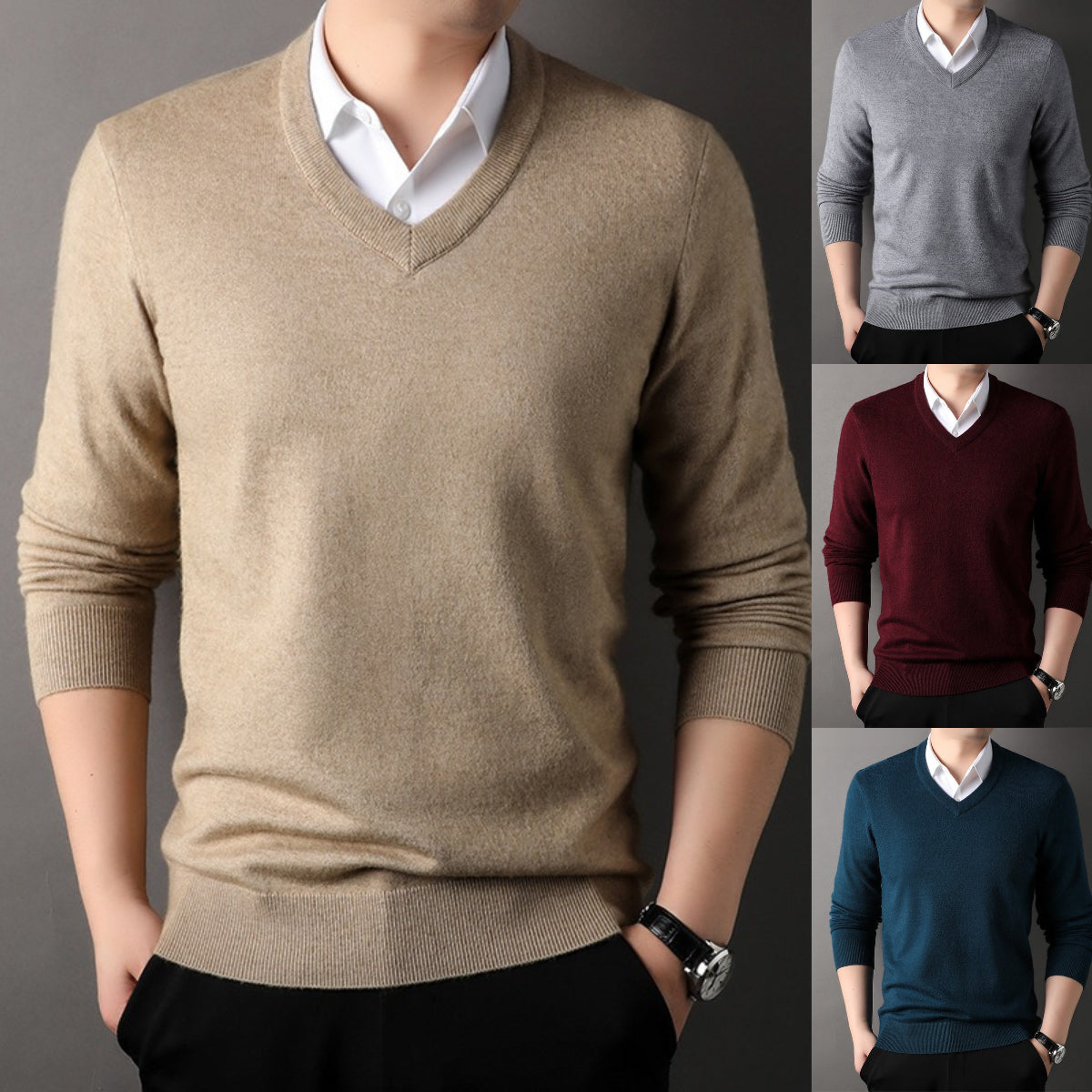 【M-4XL】👔Męski zimowy nowy gruby sweter z dekoltem w serek, warstwa bazowa