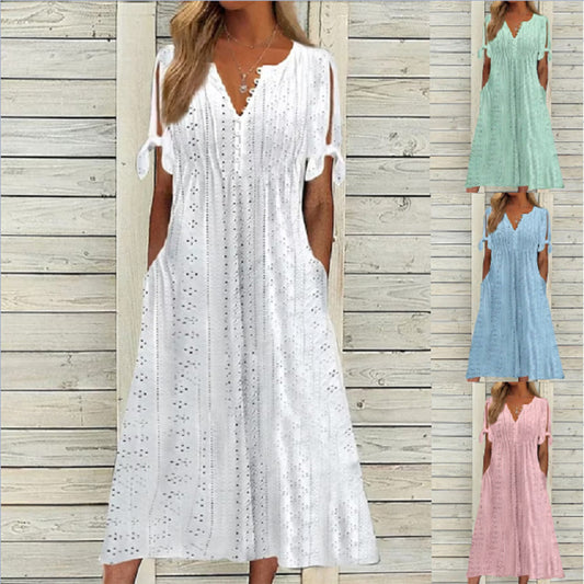 💋【🏆Best Seller】Vestido sencillo de talla grande para mujer en corte de color liso, suelto e informal ✅️ Envío gratis