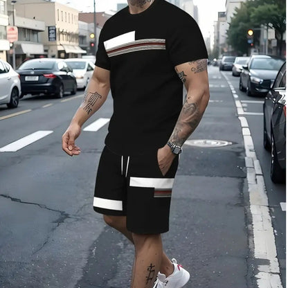 [50% de descuento] Conjunto estampado de moda para hombre: pantalones cortos casuales de playa + camiseta de manga corta