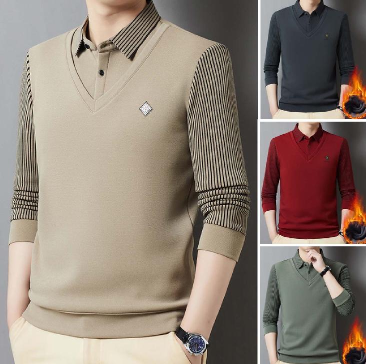 🔥 Εποχιακή προσφορά -50% 【M-4XL】👔 Ανδρικό premium κασμιρένιο ζεστό σετ μπλούζας με μακριά μανίκια