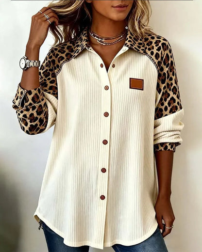 💖【50% de descuento】【S-3XL】Nueva camisa elegante de otoño/invierno con estampado de leopardo y cuello: suave y cómoda, con botones