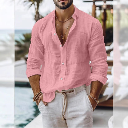 [S-5XL] Camisa informal de algodón y lino para hombre, estilo casual de negocios.