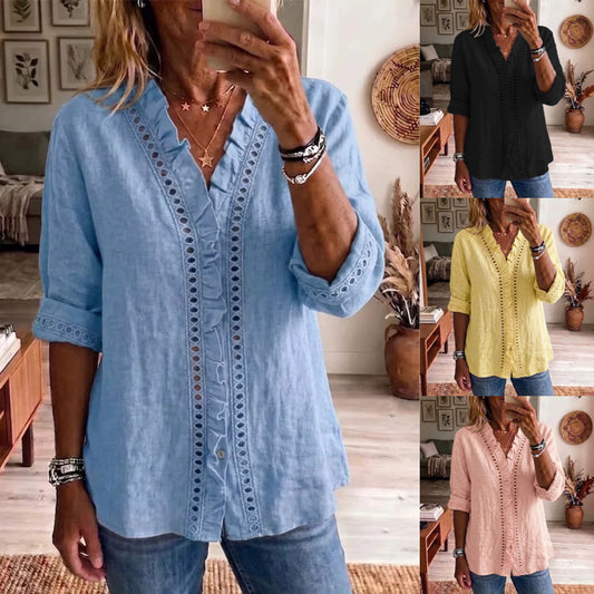 [S-2XL] Blusa de mujer con volantes - Estilo casual, corte holgado y manga larga
