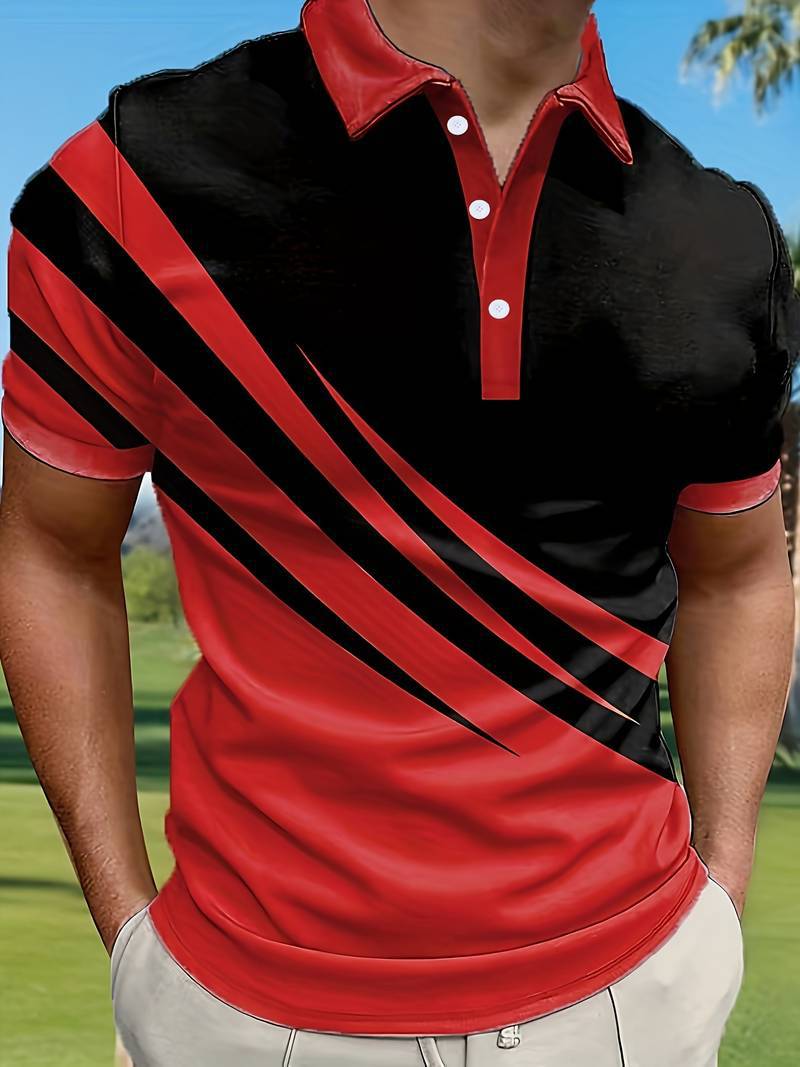 👔【S-6XL】2025 Nová letná pánska pruhovaná 3D košeľa POLO s potlačou