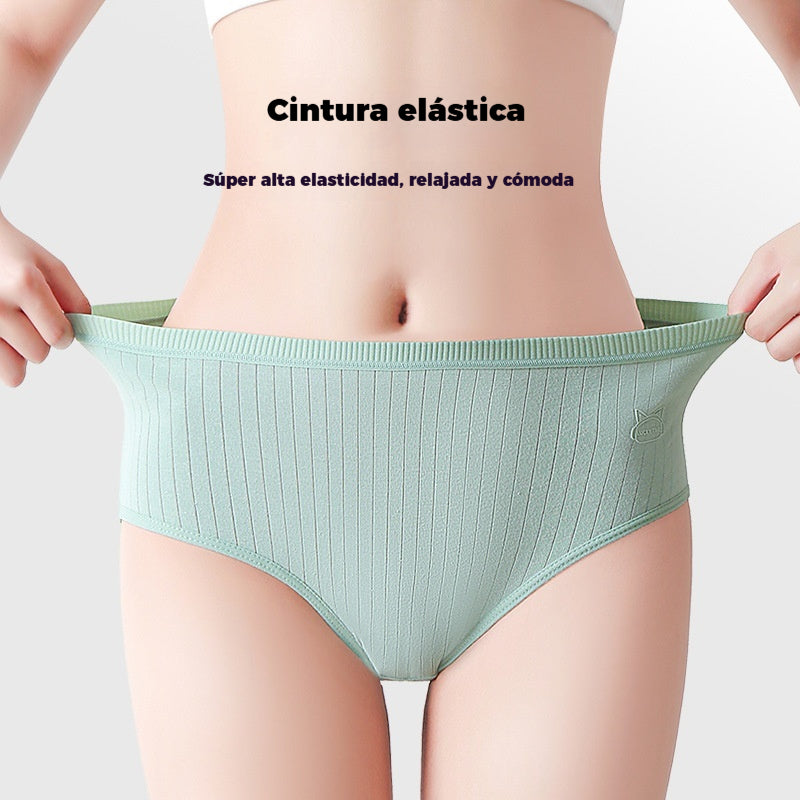 💓(7/14 piezas) Último día con 50% de descuento - Ropa interior femenina antibacteriana sencilla y avanzada con cintura alta, para mujeres de 70 a 180 kg
