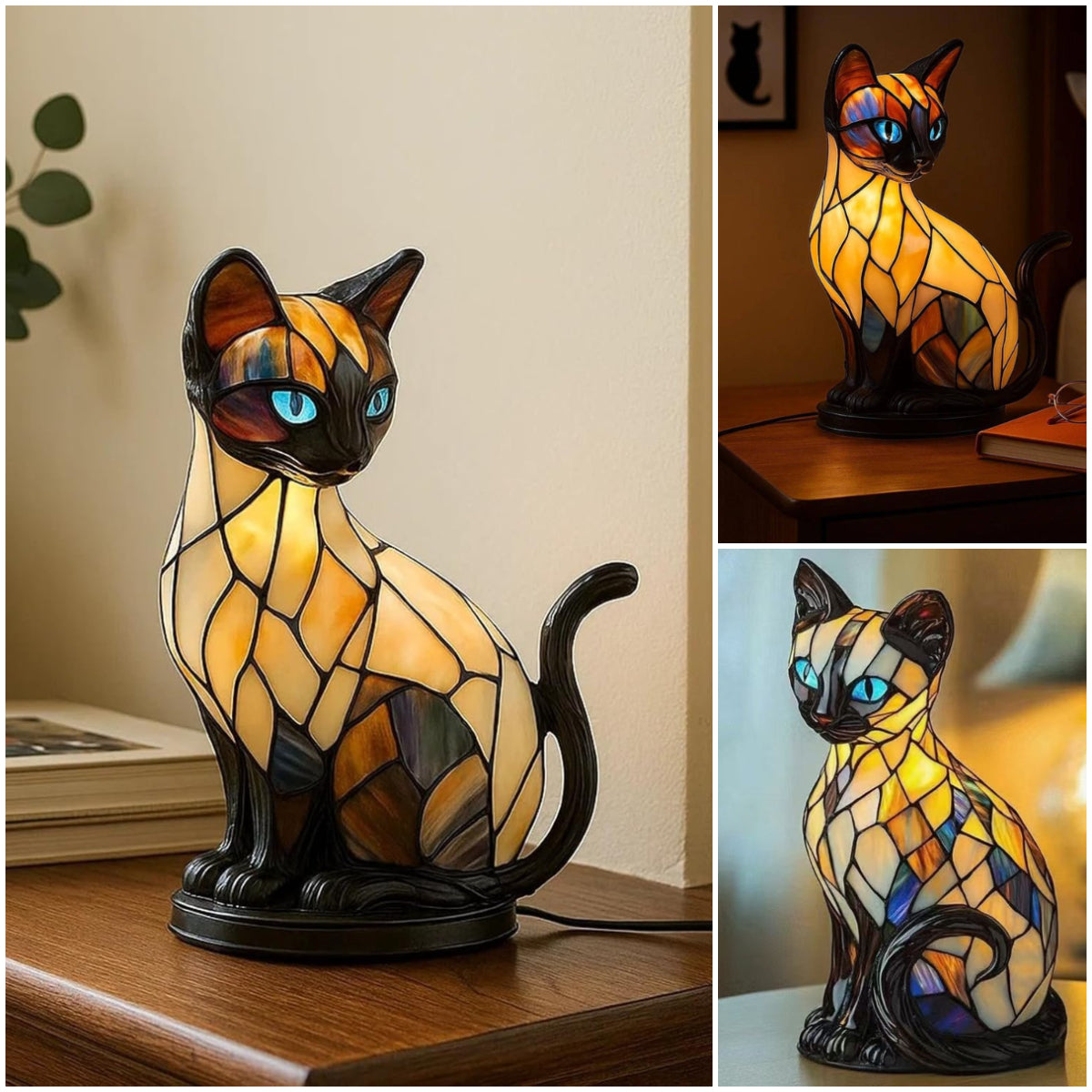 🐱Stolová lampa v tvare mačky, retro nočné svietidlo z farbenej živice s mačacou tematikou