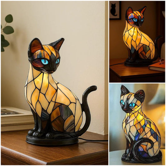 🐱Stolová lampa v tvare mačky, retro nočné svietidlo z farbenej živice s mačacou tematikou