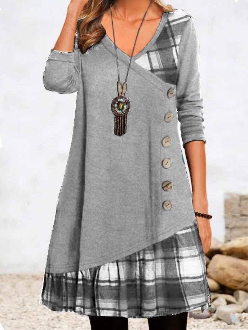 👗【Zľava -50%🔥】Dámske ležérne šaty s dlhým rukávom a kontrastnými detailmi