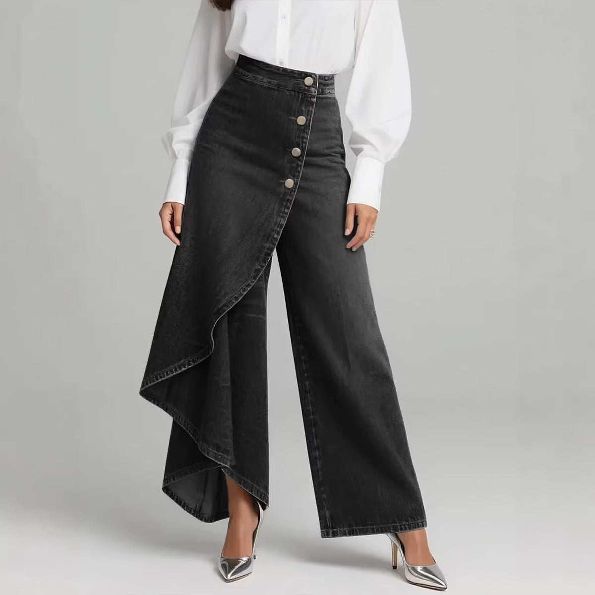 🥇 Vaqueros de cintura alta y pernera ancha para mujer, ajuste holgado con diseño elegante