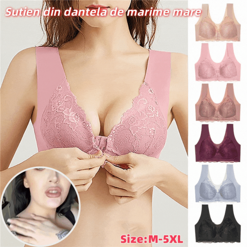 ✨【Kúpte 1 a získajte 2 zadarmo】【3 kusov】Veľká sexy podprsenka s predným zapínaním bez oceľového krúžku, krásna spodná bielizeň na chrbte