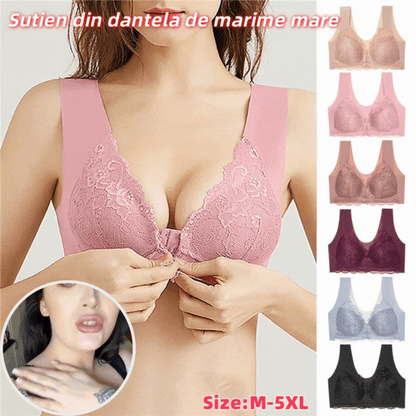 ✨【Kúpte 1 a získajte 2 zadarmo】【3 kusov】Veľká sexy podprsenka s predným zapínaním bez oceľového krúžku, krásna spodná bielizeň na chrbte