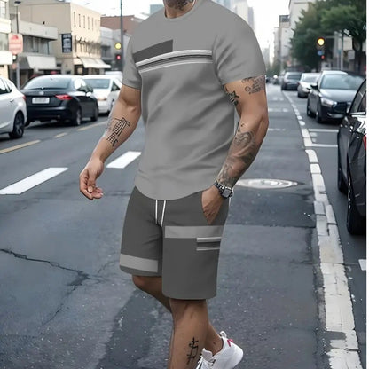[50% de descuento] Conjunto estampado de moda para hombre: pantalones cortos casuales de playa + camiseta de manga corta