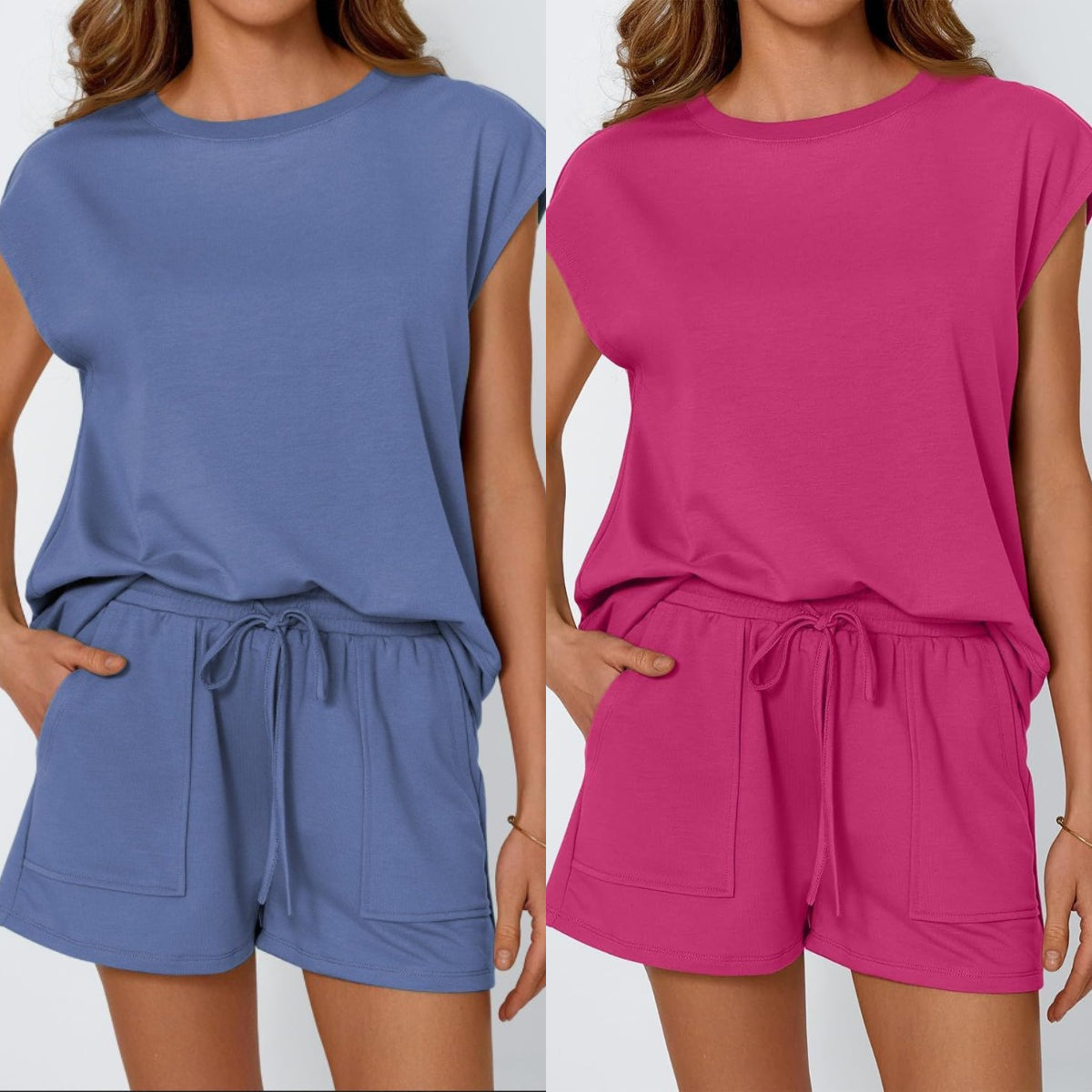 [50% de descuento] Nuevo conjunto casual de dos piezas de manga corta y cuello redondo holgado - Alta calidad