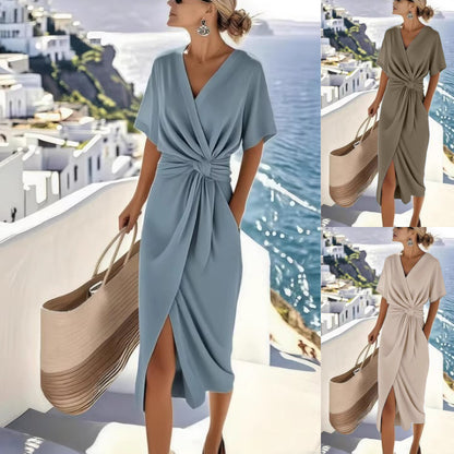 【S-3XL】Vestido elegante de verano 2026 con corte irregular y elegante, de satén.