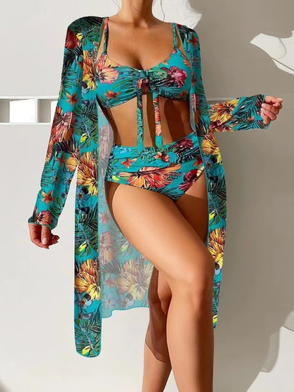 👙☀️【S-2XL】【Komplet treh kosov】Novi komplet kopalk 2026【Bikini + zaščitna majica pred soncem】