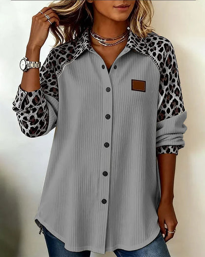 💖【50% de descuento】【S-3XL】Nueva camisa elegante de otoño/invierno con estampado de leopardo y cuello: suave y cómoda, con botones
