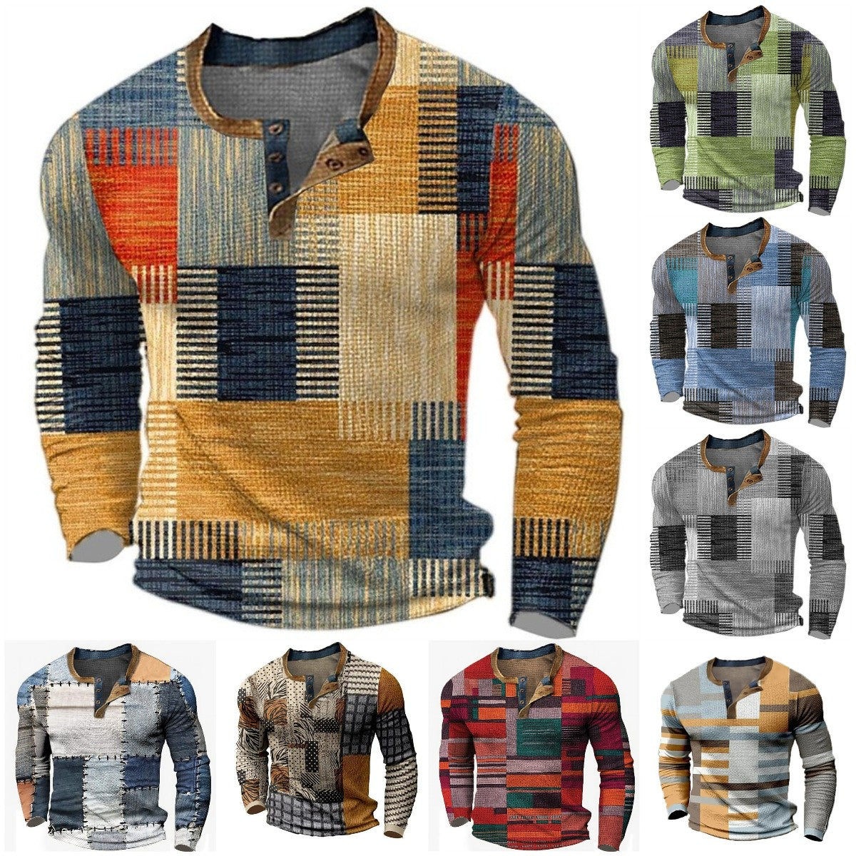 🌴🌈【S-4XL】👔😍 Nová kolekce pánských košil s potiskem, dlouhé rukávy, uvolněný styl Henry, dostupné ve více barvách