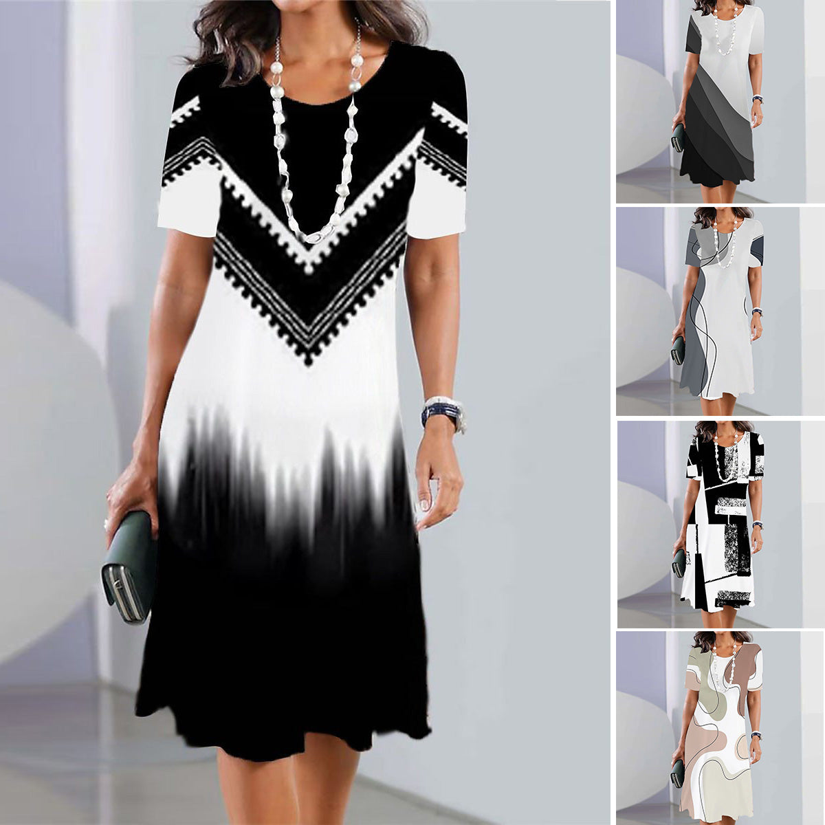 👗【XS-5XL】Sexy šaty 2025 s potlačou a okrúhlym výstrihom pre ženy