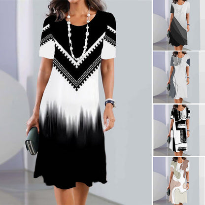 👗【XS-5XL】Sexy šaty 2025 s potlačou a okrúhlym výstrihom pre ženy