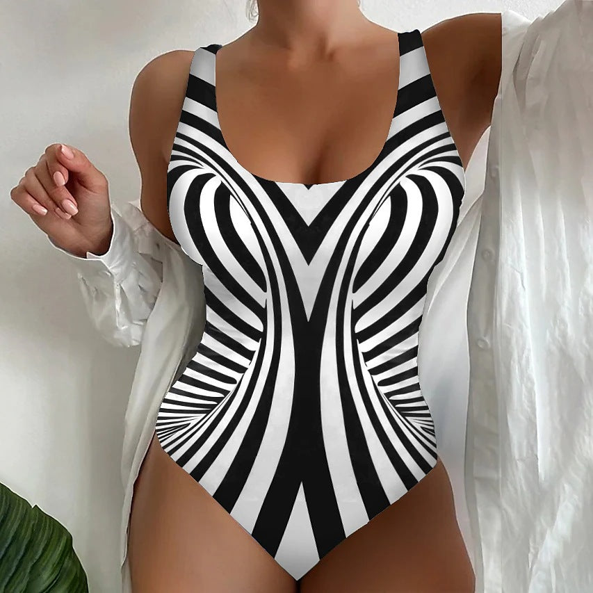 【😍S~6XL】2025 Sexy pruhované jednodielne plavky