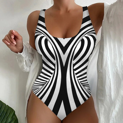 【😍S~6XL】2025 Sexy pruhované jednodielne plavky