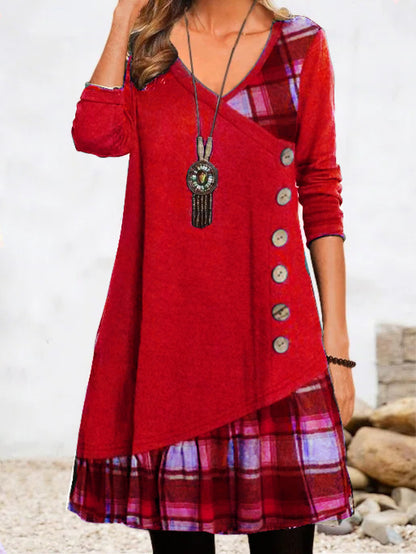 👗【Zľava -50%🔥】Dámske ležérne šaty s dlhým rukávom a kontrastnými detailmi