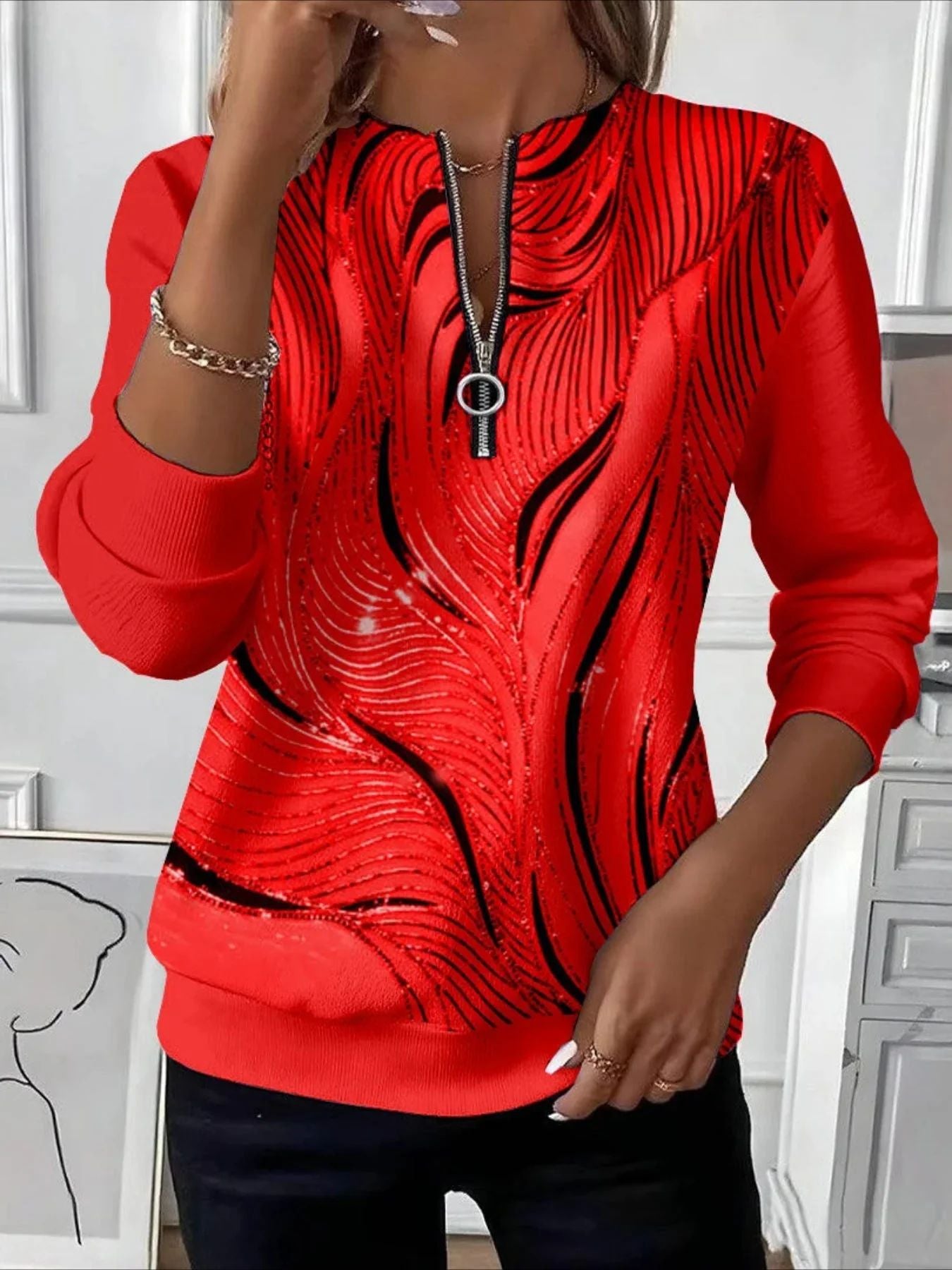 🔥【Gorący produkt!】(S-5XL)Swobodna bluza z kapturem i nadrukiem, zapinana na zamek