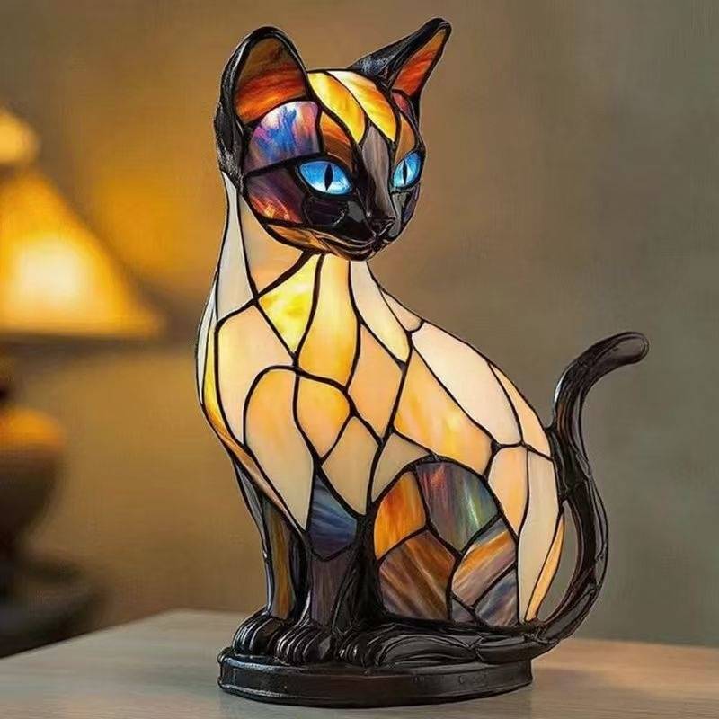 🐱Lámpara de mesa de gato y perro, luz de noche retro, fabricada en resina coloreada, lindo diseño de mascota.