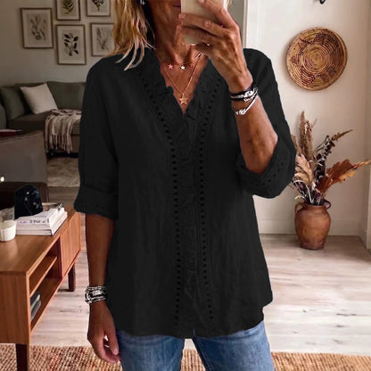 [S-2XL] Blusa de mujer con volantes - Estilo casual, corte holgado y manga larga