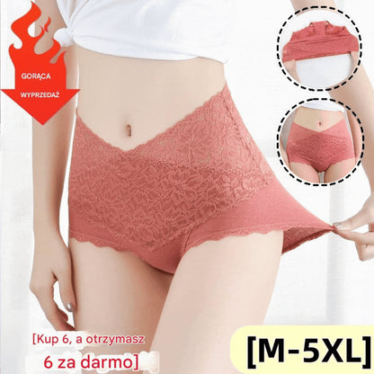 🔥【6 paketov】👙Antibakterijsko spodnje perilo iz bombažne čipke z visokim pasom