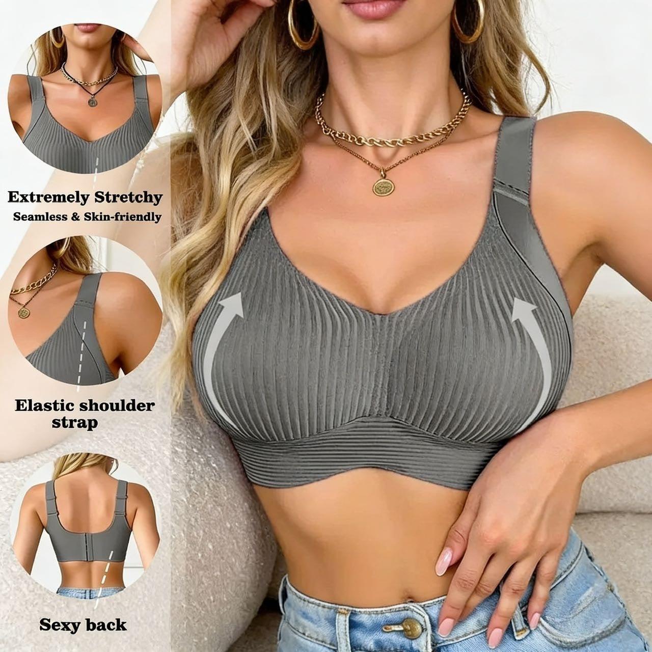 😍50% de descuento 【Paquete de 3】Sujetador de una pieza sin aros para mujer❤️【40-95 kg】