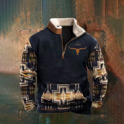 【S-4XL】2025 Есенно-зимен мъжки моден, топъл пуловер с дълъг ръкав и 3D щампа