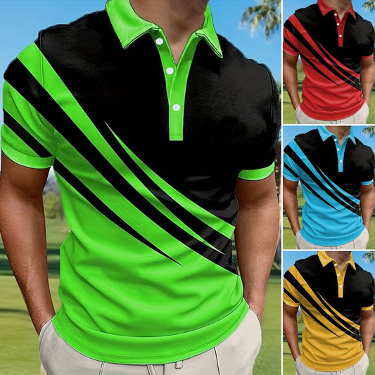 👔【S-6XL】2025 Nová letná pánska pruhovaná 3D košeľa POLO s potlačou