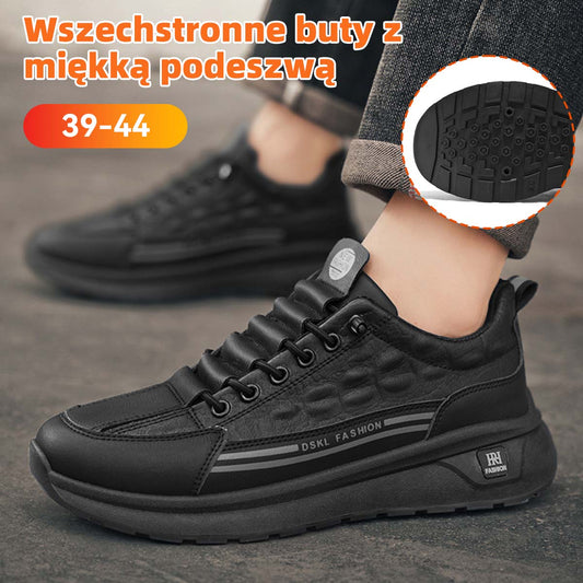 Jesienne nowości [39-44] Męskie oddychające buty casualowe, proste skórzane buty sportowe