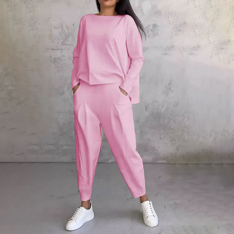 💖Dvojdielna súprava s okrúhlym výstrihom, dlhými rukávmi, topom a nohavicami