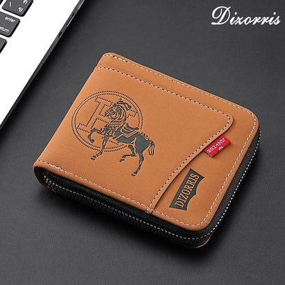 Nueva y elegante cartera corta con cremallera de estilo retro para hombre.